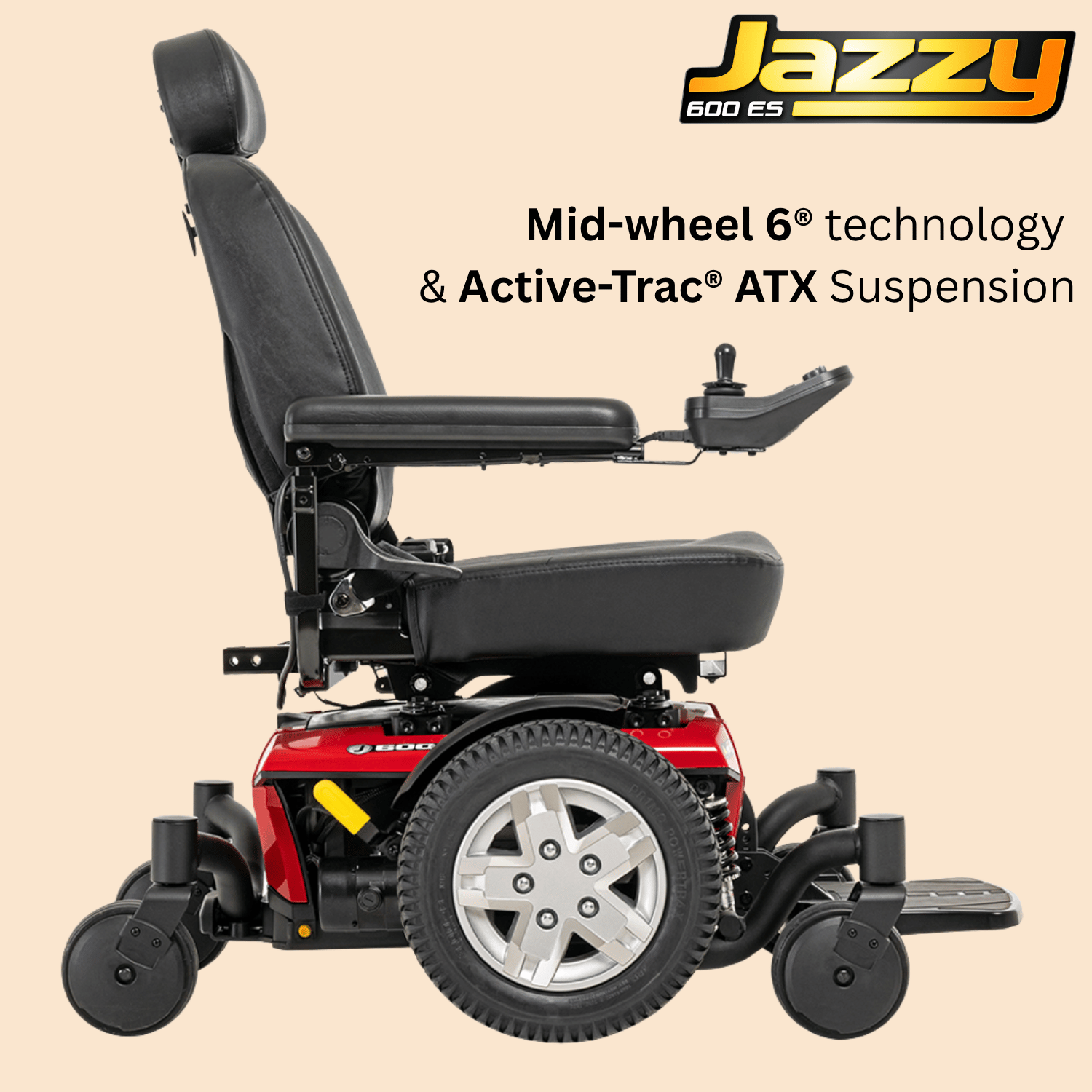 Pride Mobility Jazzy® 600 ES, 300 lb. Cap, 20" Turn Radius, Mid-wheel 6® Tech, Active-Trac® Suspension, OMNI-Casters