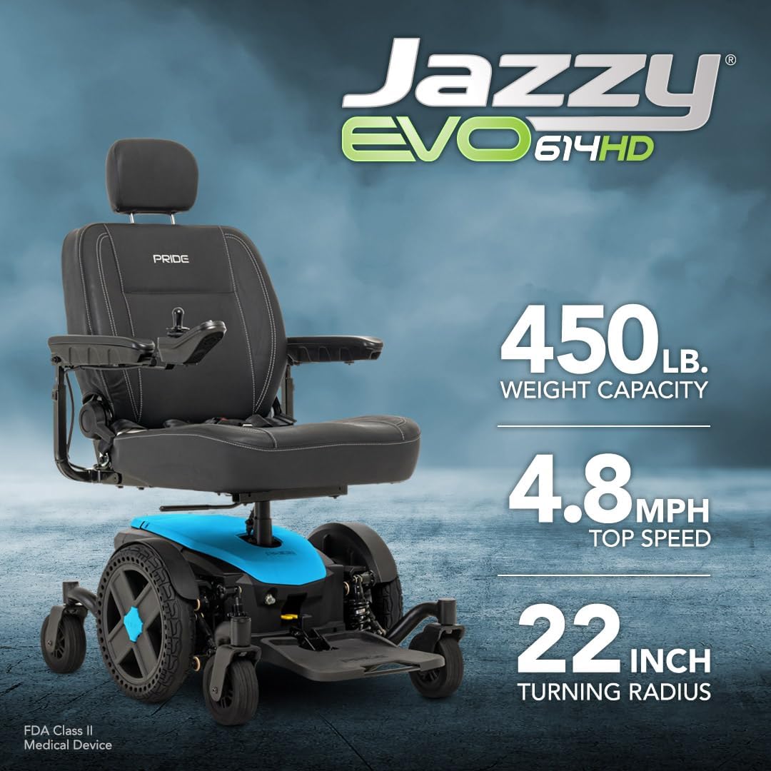 Pride® Mobility Jazzy® EVO 614HD, 450 lb. Cap, 22" Turn Radius, 12-20 Mile Range, Up to 24" x 24" Seat Size, Large Captian Seat, XXL Capcity