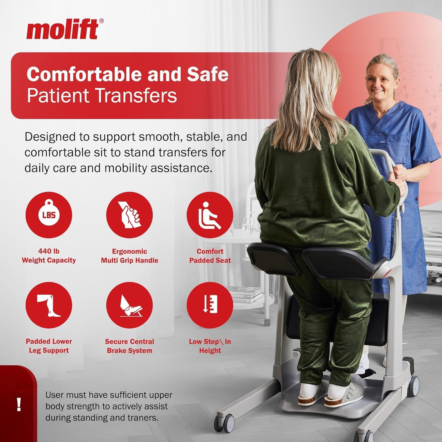 Molift Transfer Pro Seated Manual Transfer Device,  440 lbs. Cap, Bed, Bathroom, Wheelchair Sit, Lift, and TransferManual Transfer Aid