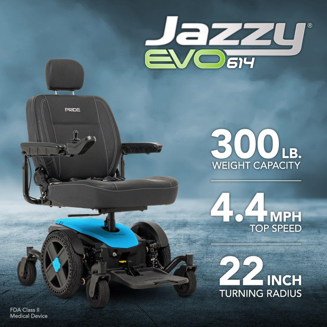 Jazzy® EVO 614 Power Wheelchair with 300 lb. Cap, 22" Turn Radius, 14-21 Mile Range, 14" Tires, Active-Trac® Suspension