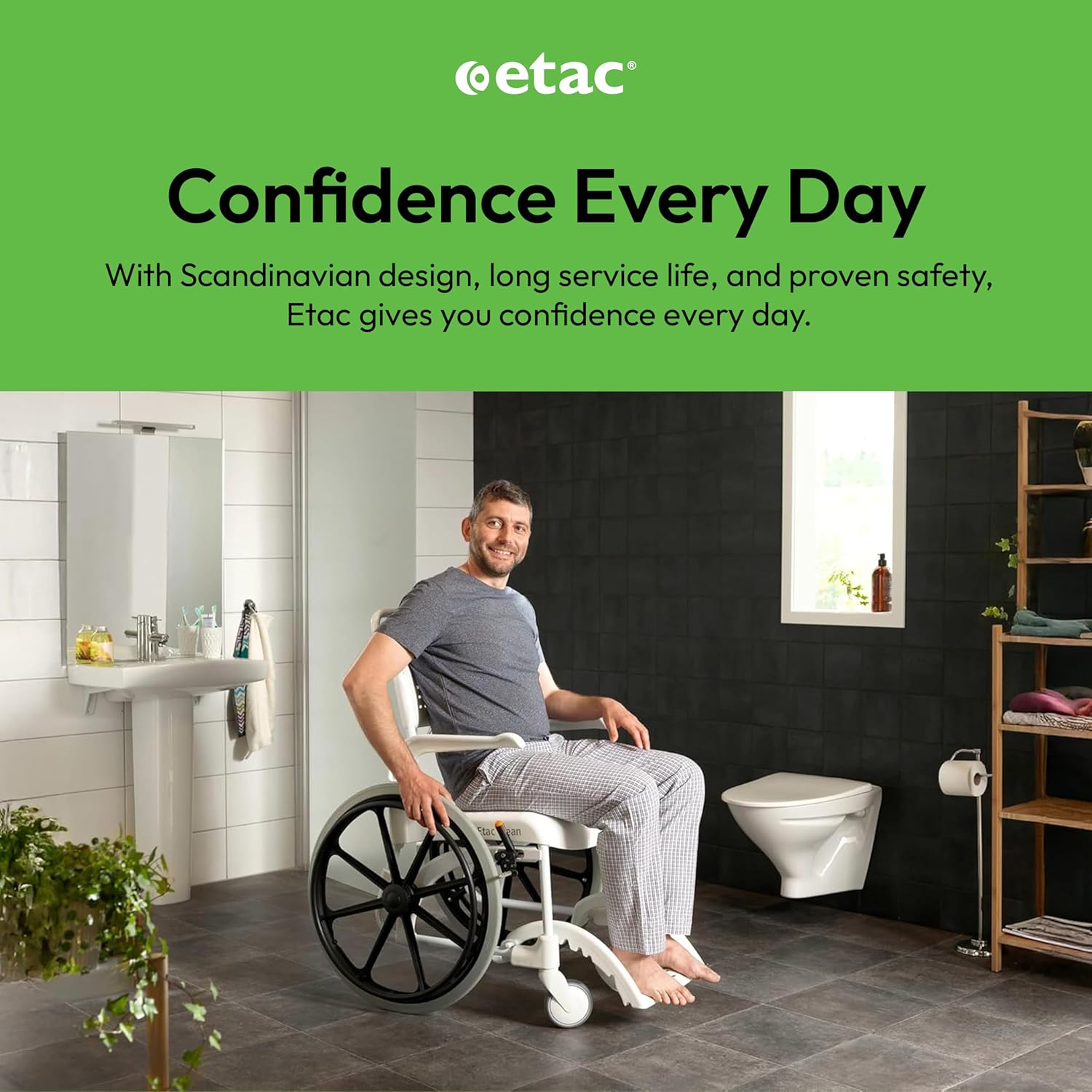 Etac Clean 24" Self-Propelled Shower Chair with Wheels