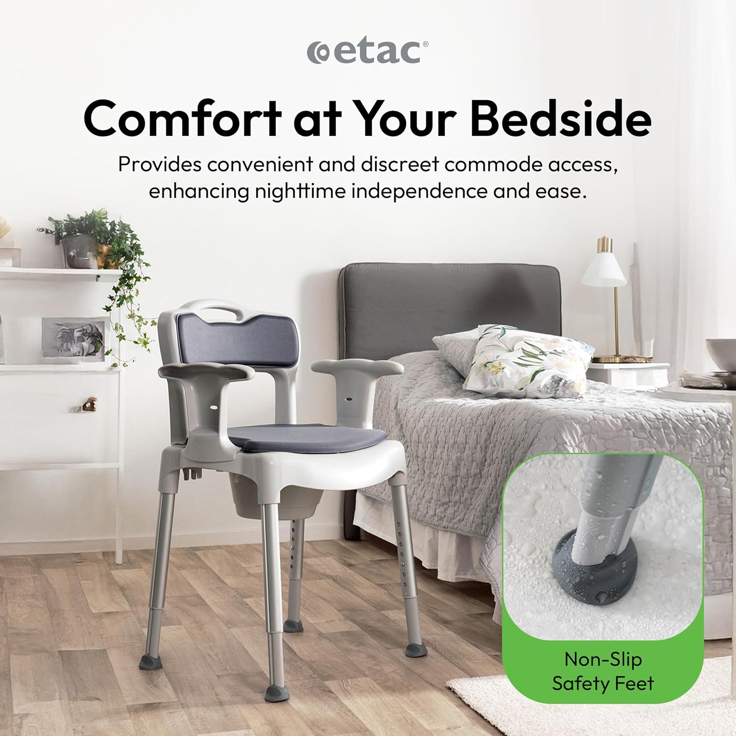 Etac Swift Commode, 350 lbs Cap, 3 in 1 Shower Chair Commode, Modern Design