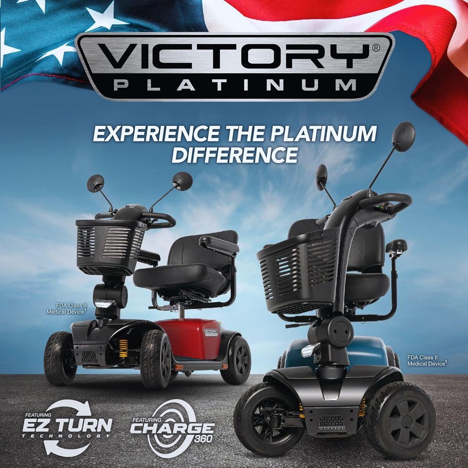 Pride Mobility Victory® Platinum HD Power Scooter, Tight 45" Turn Radius, LED Headlights, 15.5 Basket