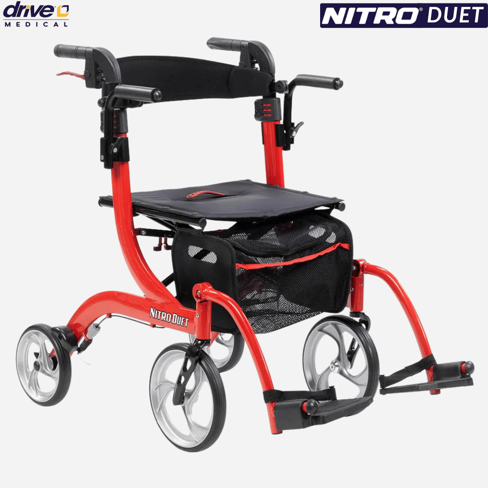 Drive Medical Nitro Duet Rollator and Transport Chair, 2:1 Rollator Transport Wheelchair, 10" Tires, 300 lb Cap., 22 lb Frame, Best Seller!