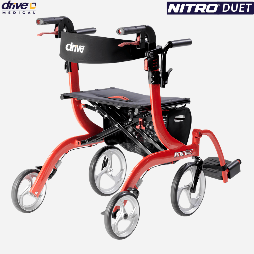 Drive Medical Nitro Duet Rollator and Transport Chair, 2:1 Rollator Transport Wheelchair, 10" Tires, 300 lb Cap., 22 lb Frame, Best Seller!
