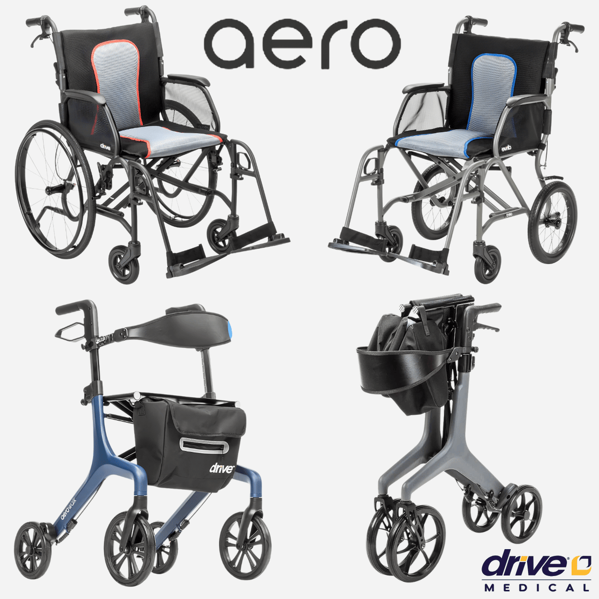 Drive Medical AeroWalk Ultra-Lite Rollator W/ Bag & Basket, 14.5 lbs, 330 lb. Cap,  Stylish Design, ,Best Seller!
