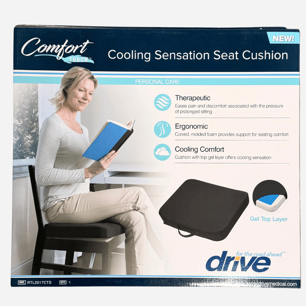 Drive Medical Comfort Touch™ Cooling Sensation Seat / Wheelchair Gel Cushion, w/ premium goam foam, gel top layer, BEST SELLER