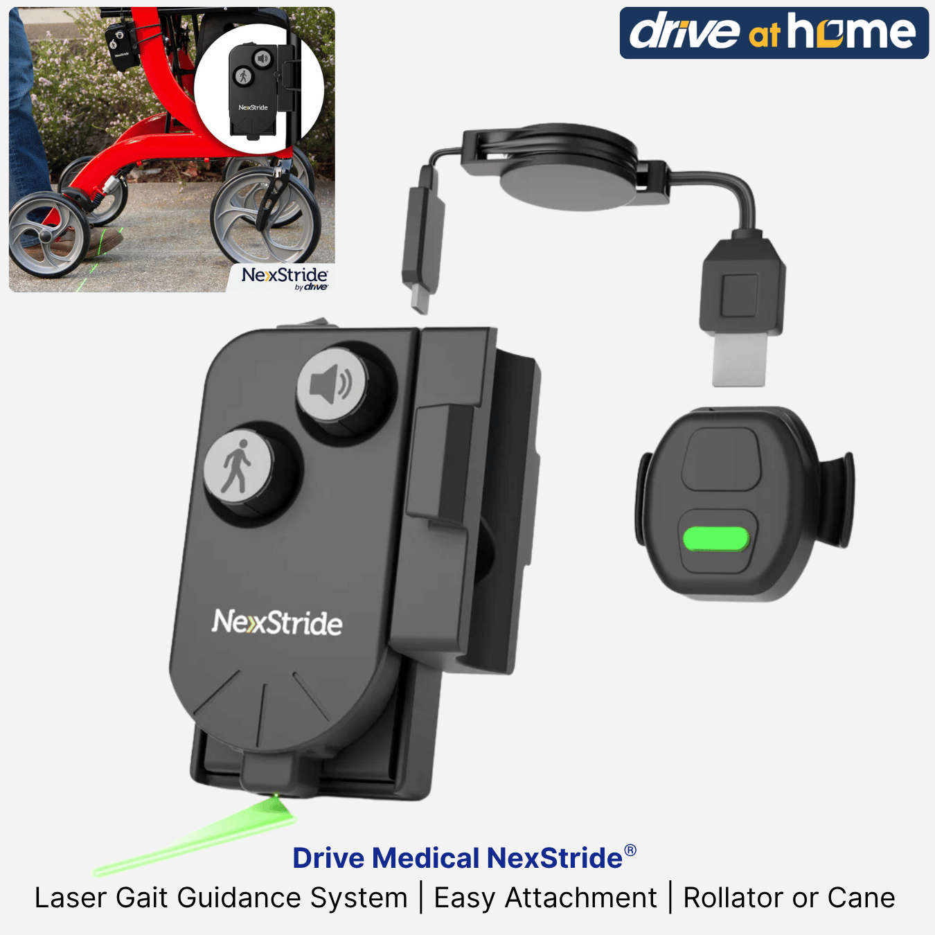 NEW! Drive Medical NexStride® Rollator, Cane, or Walker Laser Guidance System, Reduce Fear of Falls, Balance Loss Issues, Easy to Attach