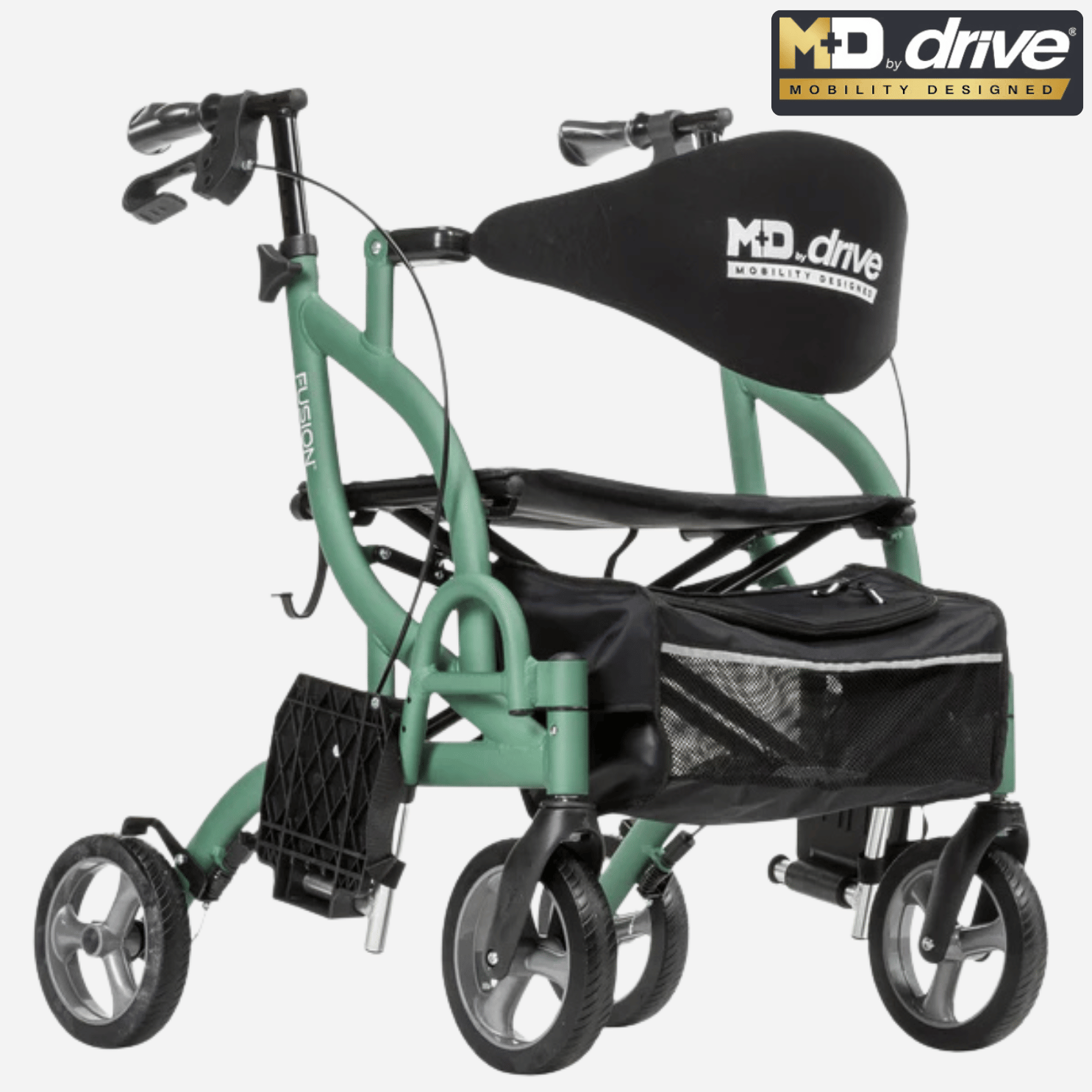 Drive Medical Fusion 2 in 1 Rollator/Transport Wheelchair Chair Combo, Folding Frame, Comfortable Back