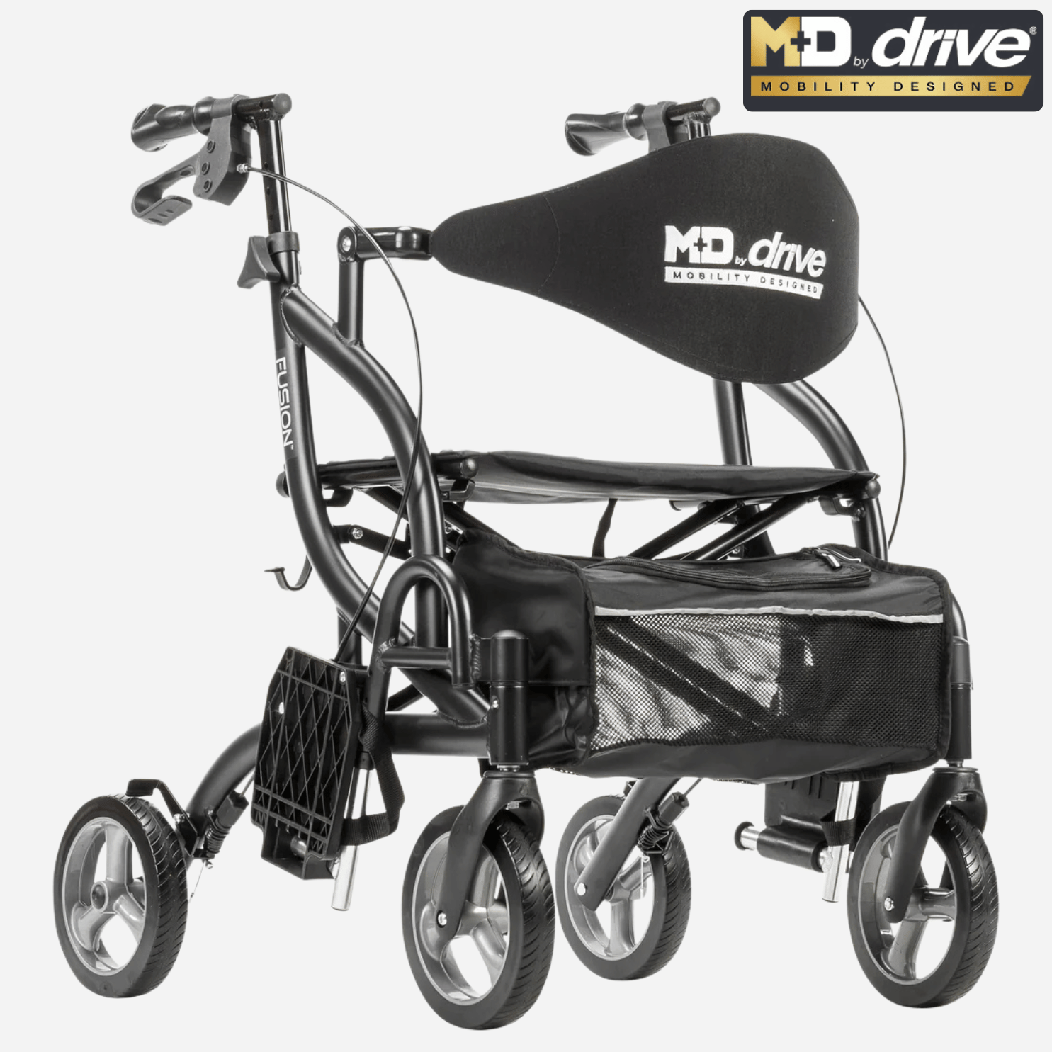 Drive Medical Fusion 2 in 1 Rollator/Transport Wheelchair Chair Combo, Folding Frame, Comfortable Back