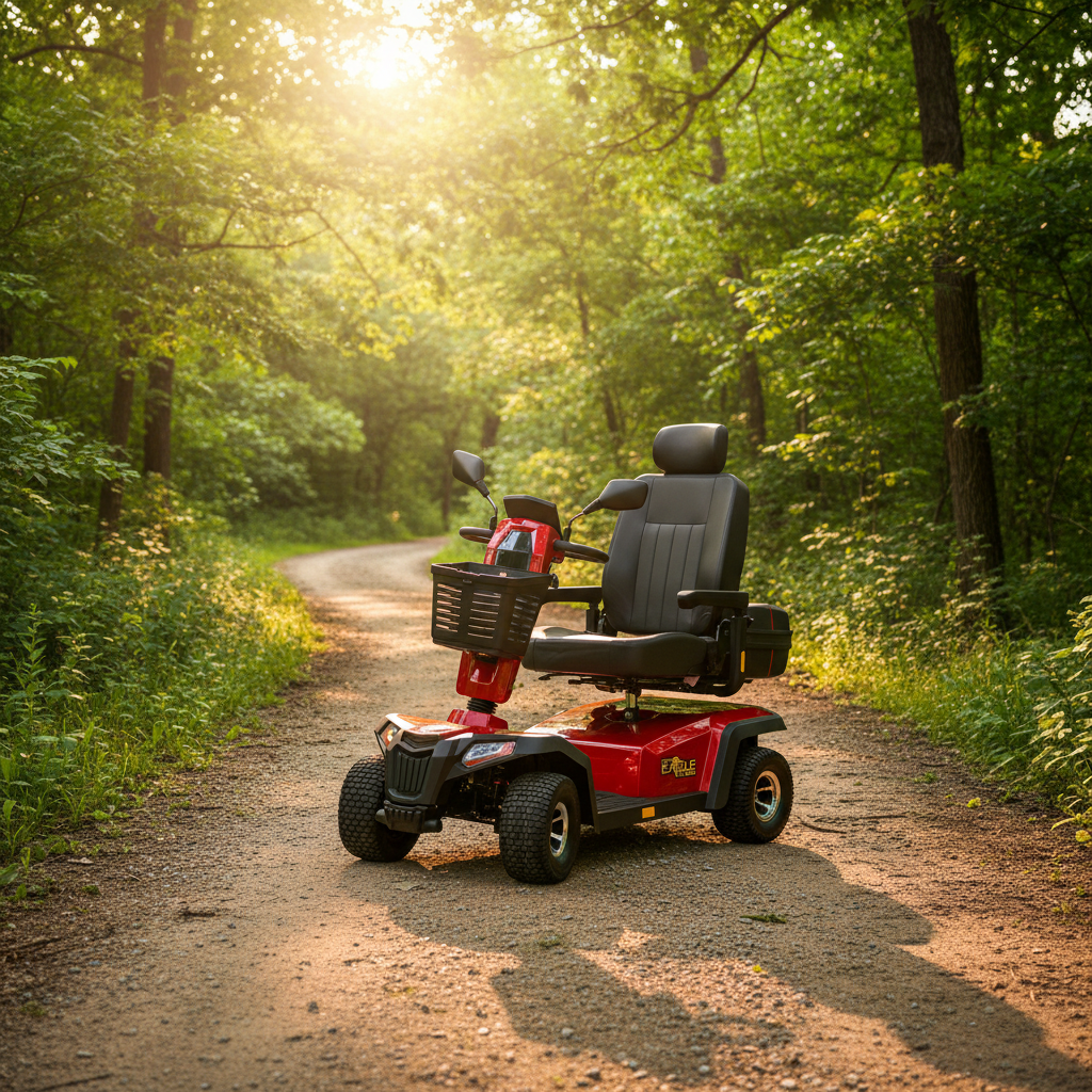Golden Eagle All-Terrain™ Off Road Power Scooter, 500 lb. Cap., LCD Color Screen, Speed Reduction Sensor, Front & Rear Suspension, Full LED Lighting,Package, Bluetooth® Speakers and FREE Lockable Water-resistant Storage Compartment (GR596)