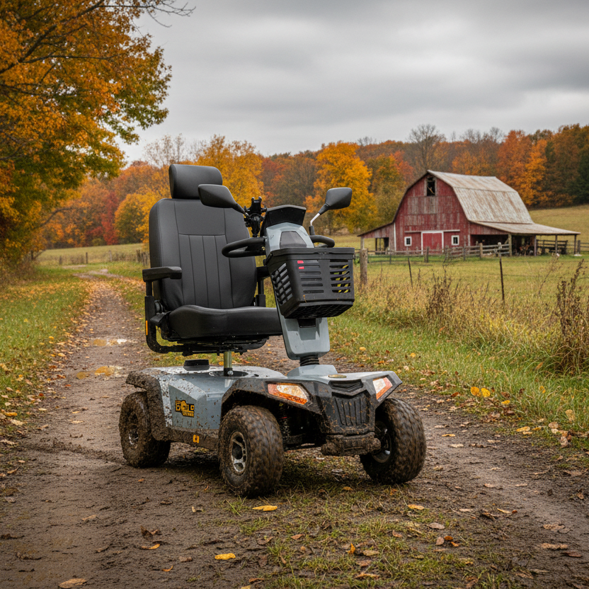 Golden Eagle All-Terrain™ Off Road Power Scooter, 500 lb. Cap., LCD Color Screen, Speed Reduction Sensor, Front & Rear Suspension, Full LED Lighting,Package, Bluetooth® Speakers and FREE Lockable Water-resistant Storage Compartment (GR596)