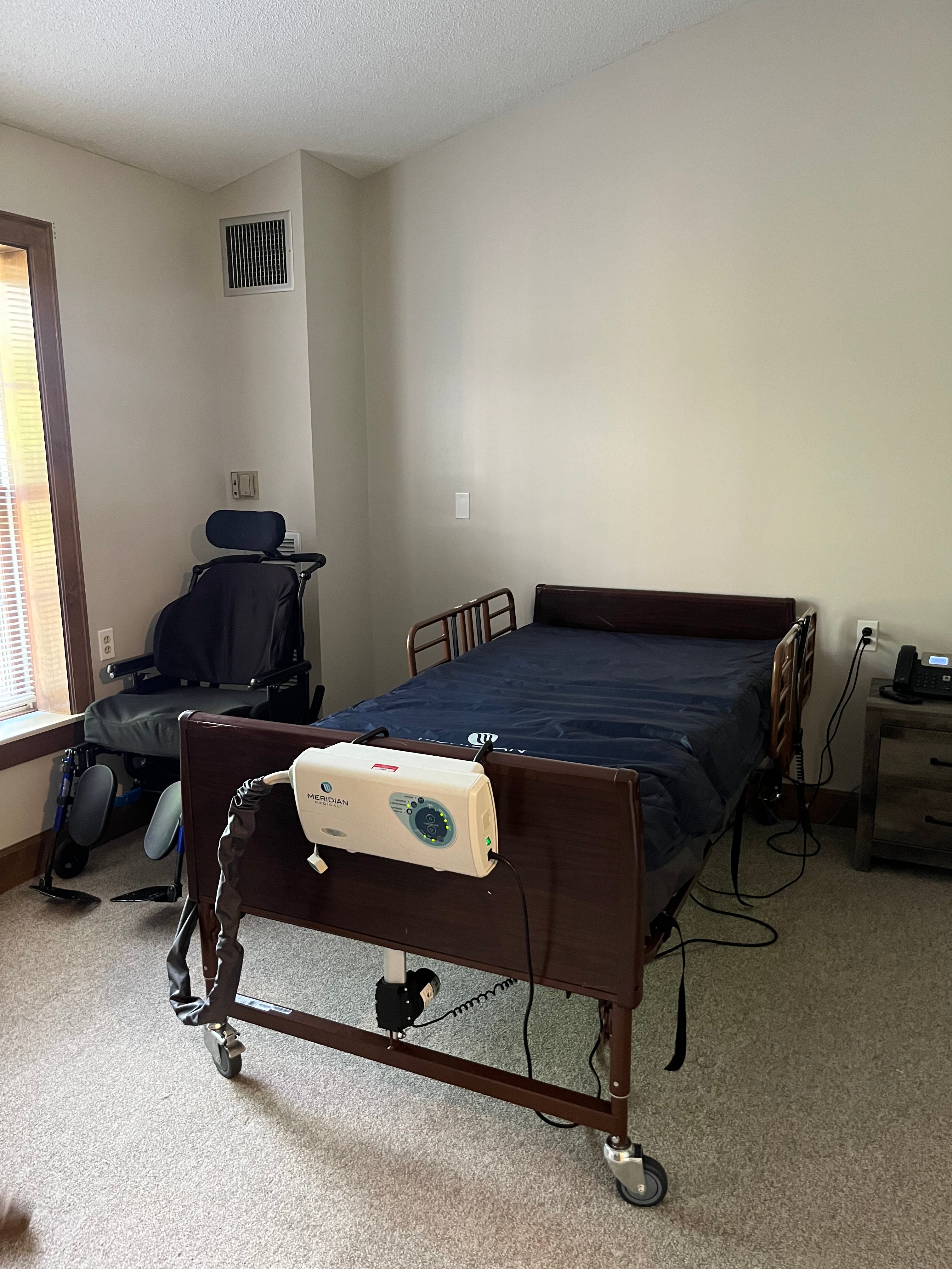 Homecare Bed Rental Package, 600 lb. Cap 42" Wide Bed, Mattress, Bed Rails, Overbed Table