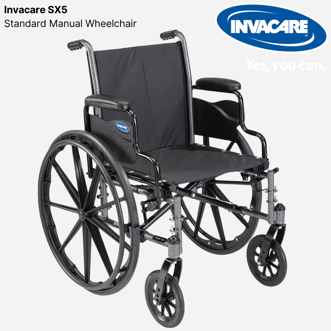 Invacare SX5 Manual Wheelchair, Strong Steel Frame, 16”,18”,20” & 22” Seat Sizes, 300 lbs Cap., Great Reviews