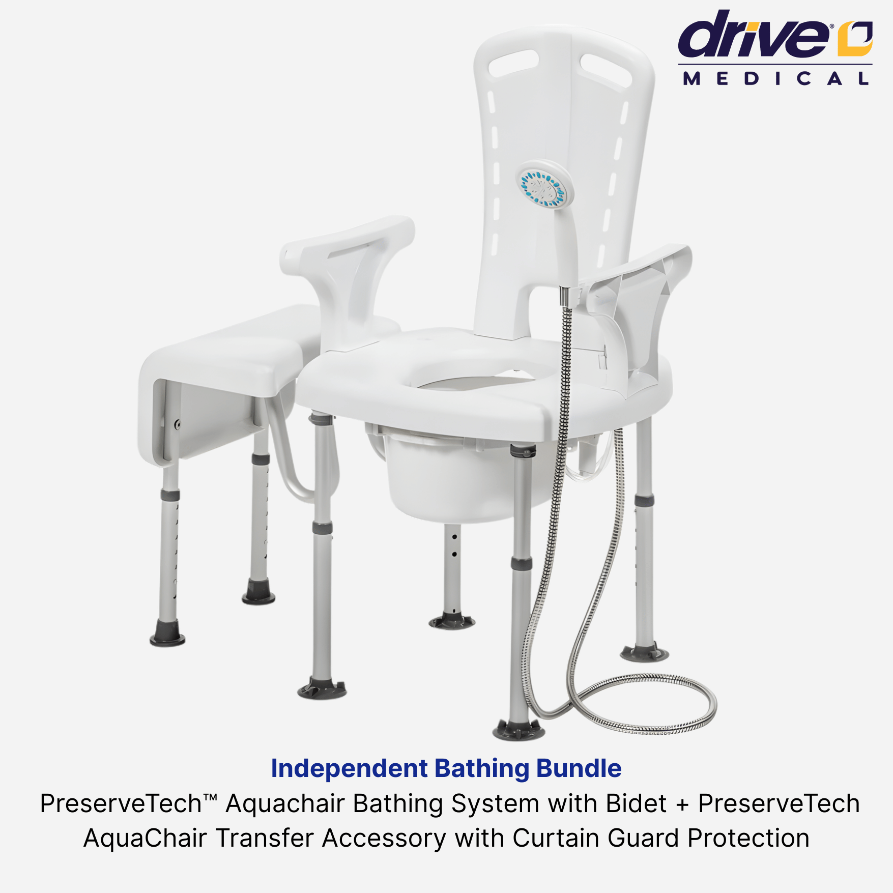 Independent Bathing Bundle: PreserveTech™ Aquachair Bathing System with Bidet + PreserveTech AquaChair Transfer Accessory with Curtain Guard Protection