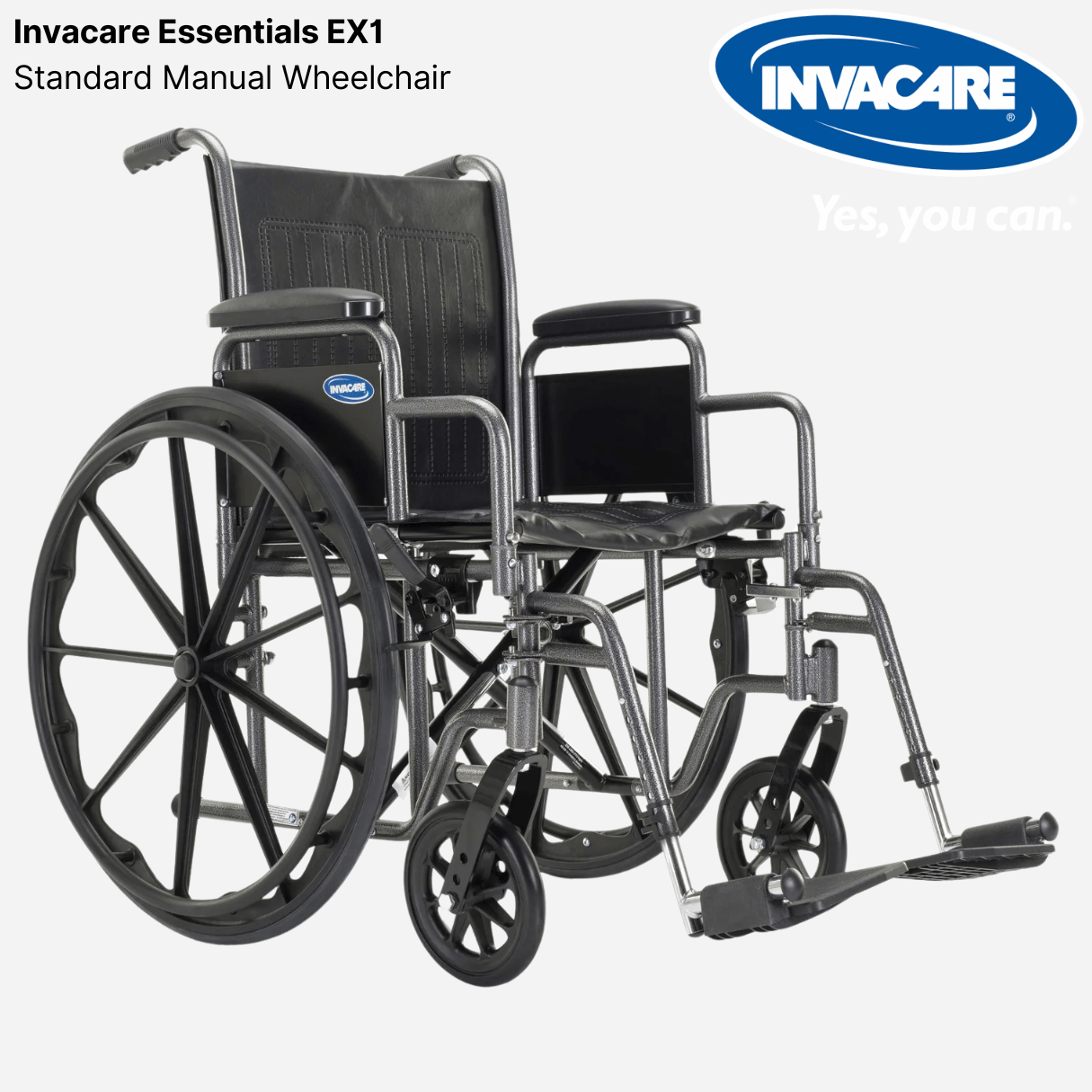 Invacare Essentials Tracer EX1 Manual Wheelchair, Folding Frame, Swing Away Legrests, Desk Arms, 16”,18”,20” Seat Widths, Daily Use