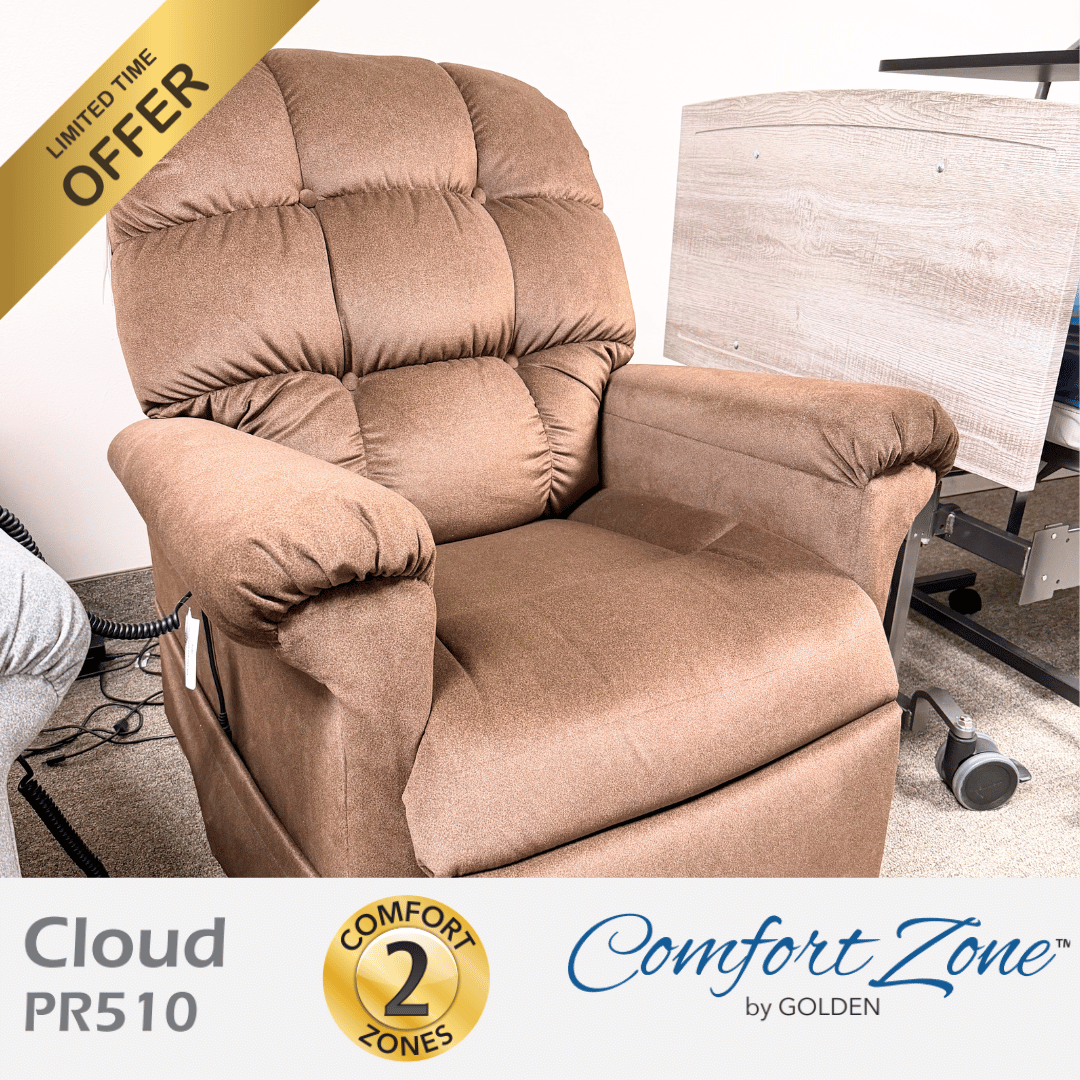 DEAL! Golden Tech Cloud Lift Recliner w/ MaxiComfort® Recline, OPEN BOX!, Save $400, FREE! Delivery, Size: Medium/Large, Color: Hazelnut Fabric, American Made (PR510)