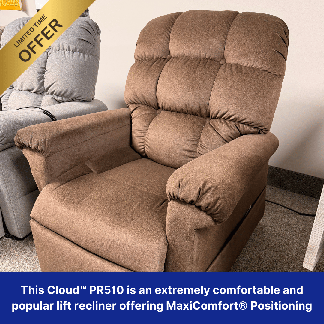 DEAL! Golden Tech Cloud Lift Recliner w/ MaxiComfort® Recline, OPEN BOX!, Save $400, FREE! Delivery, Size: Medium/Large, Color: Hazelnut Fabric, American Made (PR510)
