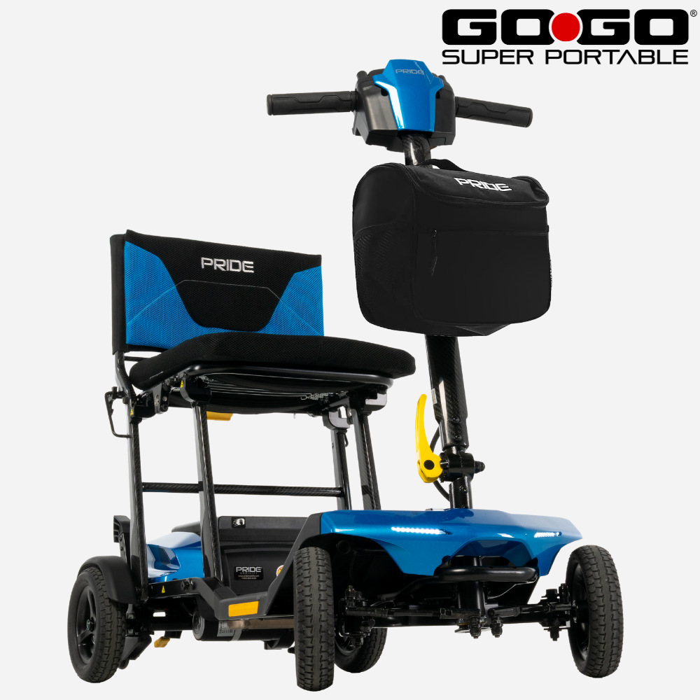 Pride Mobility Go Go® Super Portable Folding Portable Scooter with Airline Safe Battery, Front Basket, & One Piece Folding Design (SC15)