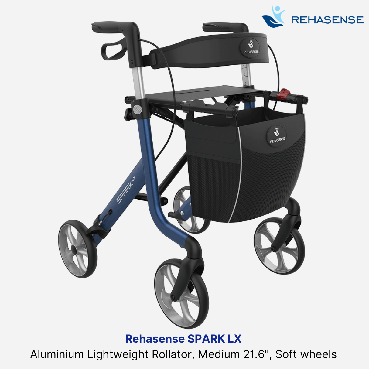 Rehasense Spark LX Lightweight Rollator, Aluminium, Soft Wheels, Backrest + Bag, Red Secure Clip, BEST SELLER!