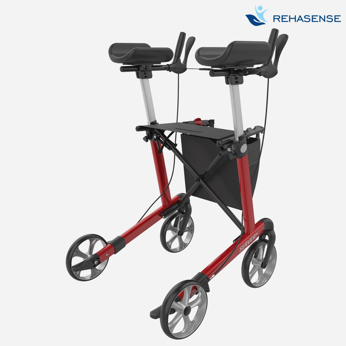 Rehasense Indoor Forearm Support Rollator, Large 24.4" Seat Height, Red, TPE Wheels