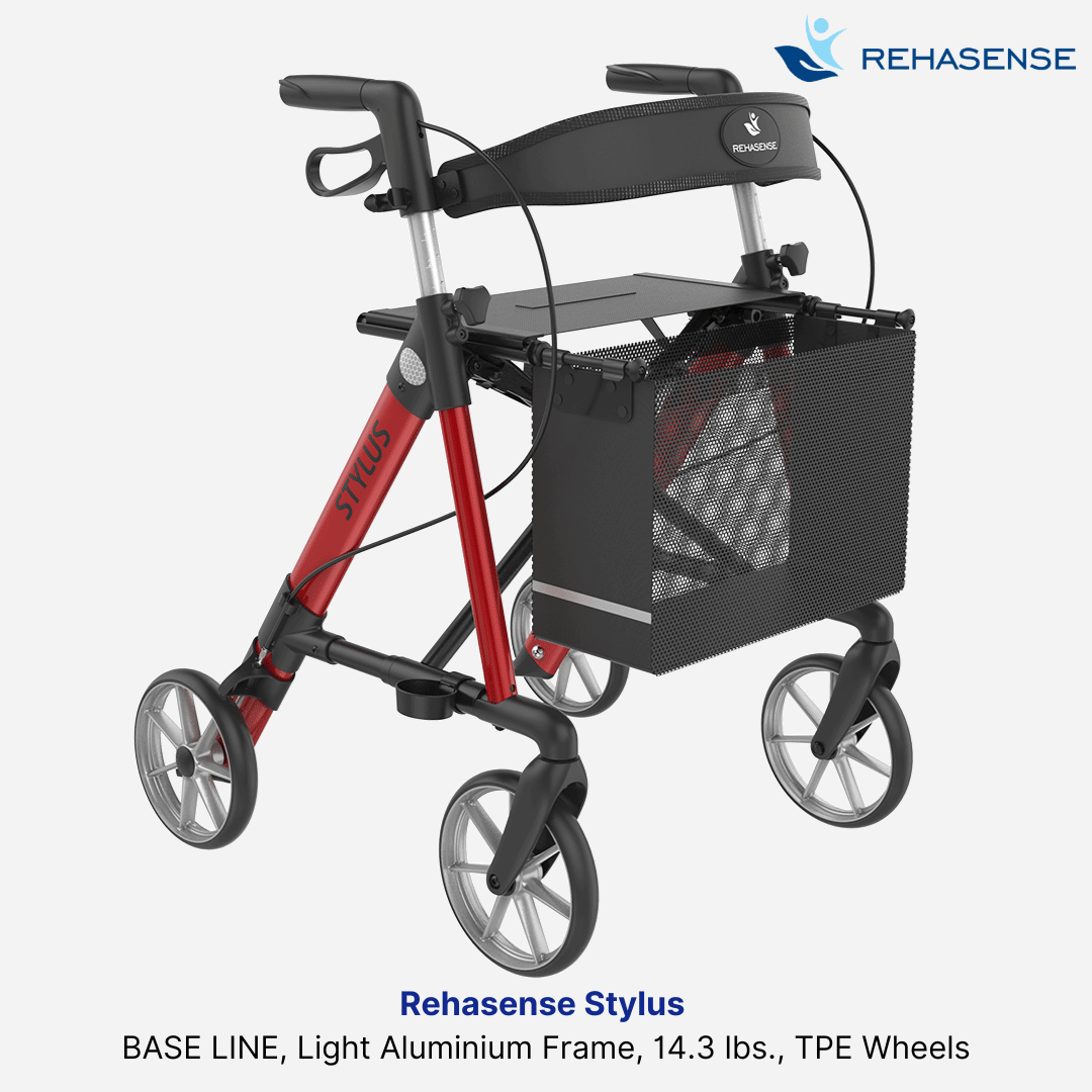 Rehasense Stylus Premium Standard Rollator, Light Aluminium Frame, 14.3 lbs, 330 lbs Cap, Strong