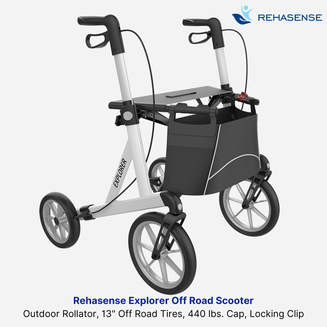 Rehasense Explorer XC Premium Cross Country Rollator, 13" Tires, 440 lbs. Cap, Clickalbe Saftey Clip