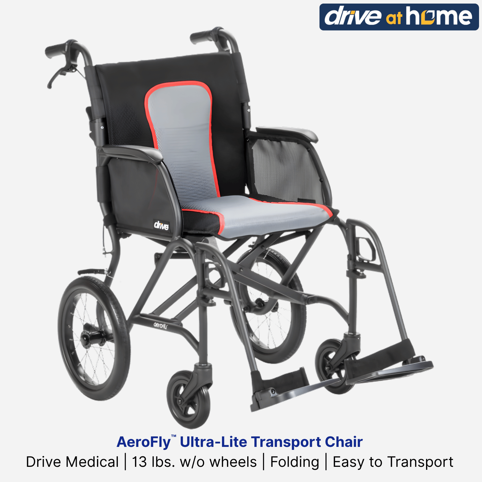 NEW! Drive Medical Drive Medical AeroFly™ Ultra-Lite Transport Chair, 13lbs. Frame w/o Wheels. Easy to Fold, Easy to Travel With