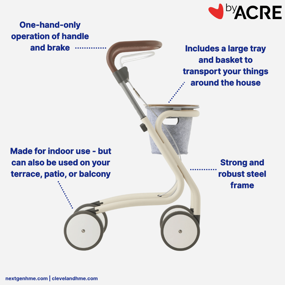 byAcre Scandinavian Butler Indoor Rollator with Tray and Basket