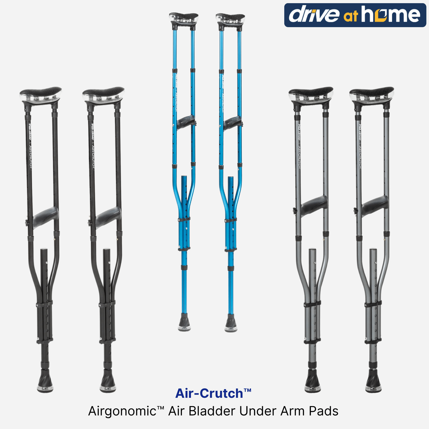 NEW! Drive Medical Air-Crutch™ Crutches, Airgonomic™ Air Cushions for Under Arms, Flex Grip™ Air Tips
