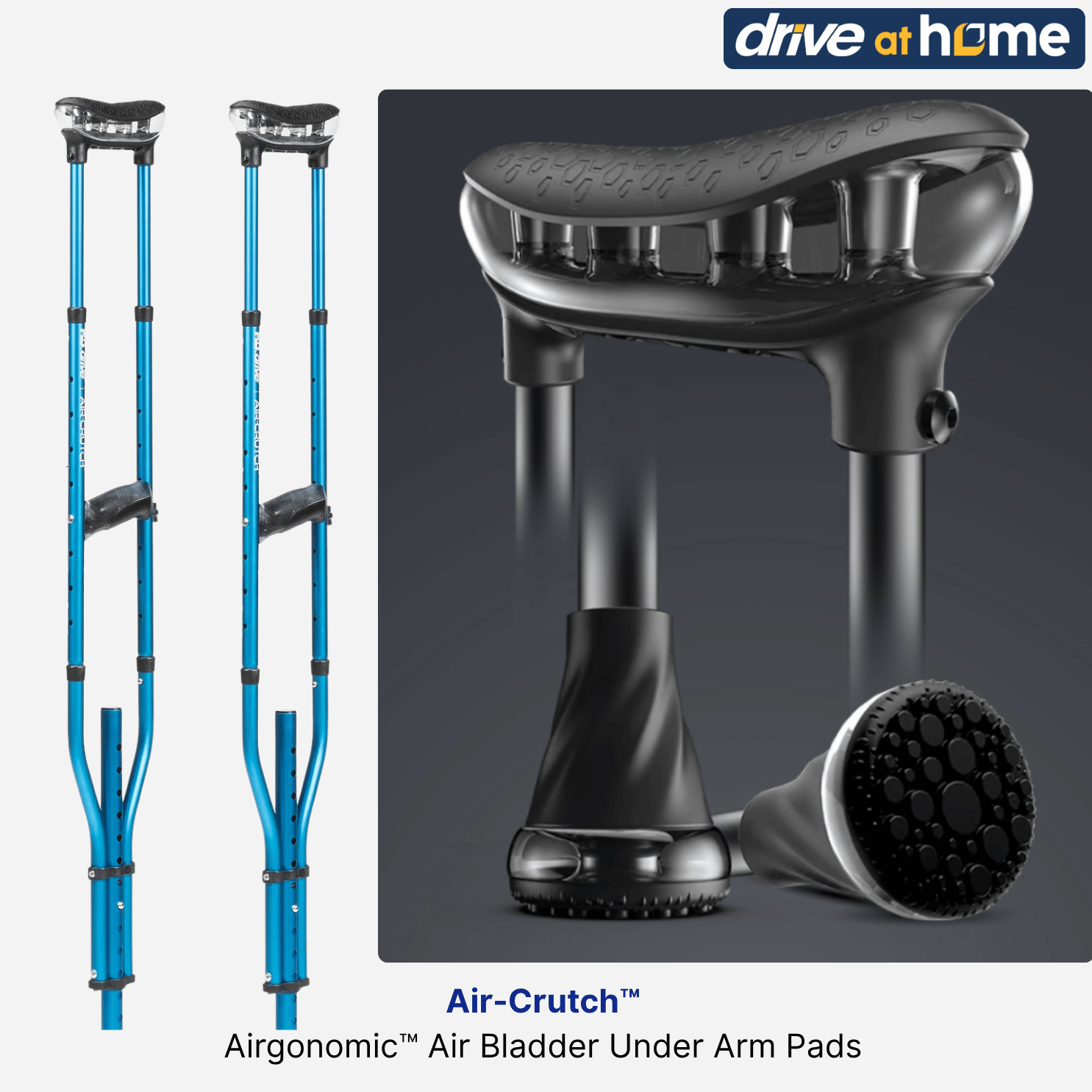 NEW! Drive Medical Air-Crutch™ Crutches, Airgonomic™ Air Cushions for Under Arms, Flex Grip™ Air Tips