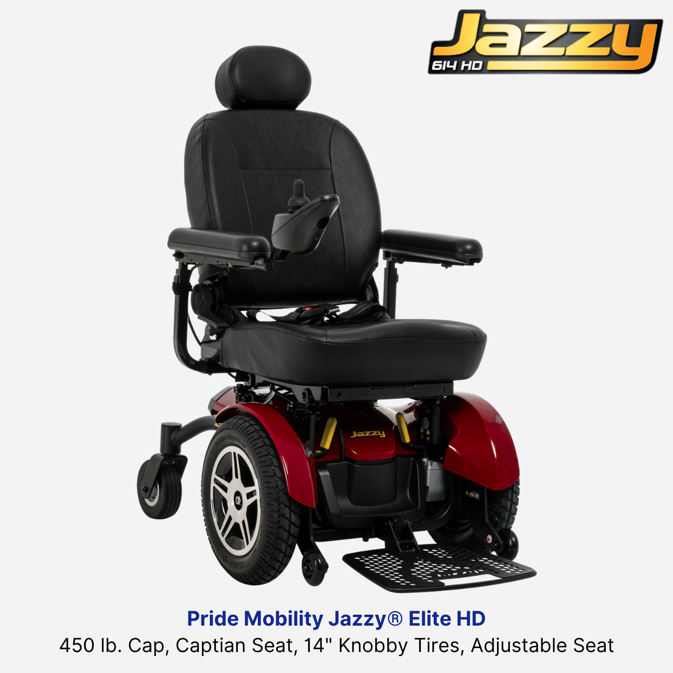 Pride Mobility Jazzy® Elite HD Power Wheelchair, 450 lb. Cap, Captian Seat, 14" Knobby Tires, Adjustable Seat