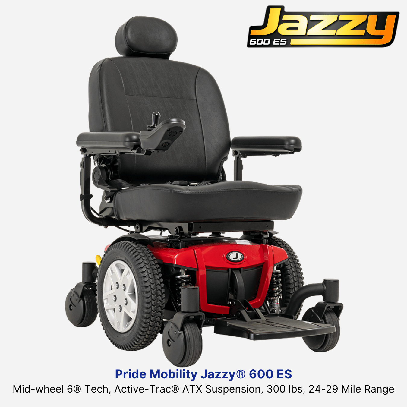 Pride Mobility Jazzy® 600 ES, 300 lb. Cap, 20" Turn Radius, Mid-wheel 6® Tech, Active-Trac® Suspension, OMNI-Casters