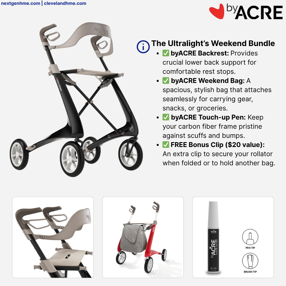 ByAcre Carbon Ultralight Rollator Bundle