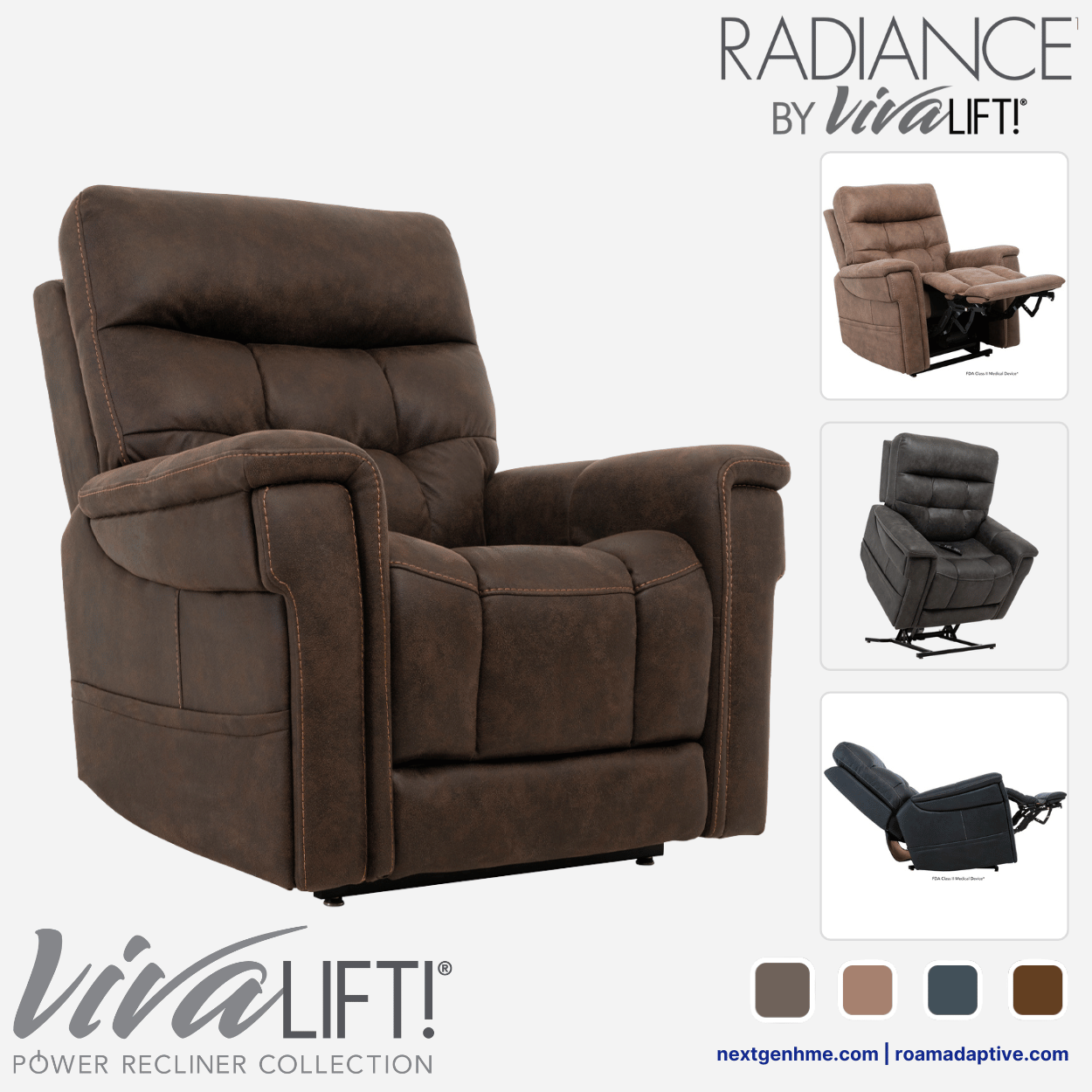 VivaLift Radiance Power Lift Recliner with Power Headrest & Lumbar, Heat, Cup holder and Phone charger