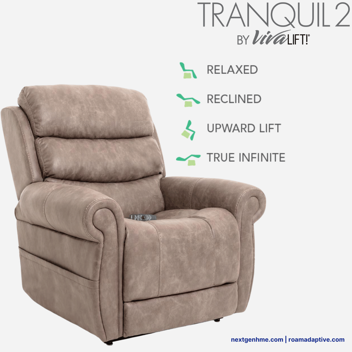 Vivalift! Tranquil 2 Power Lift Chair Recliner with Power Headrest, Lumbar, and Independent back / feet movement