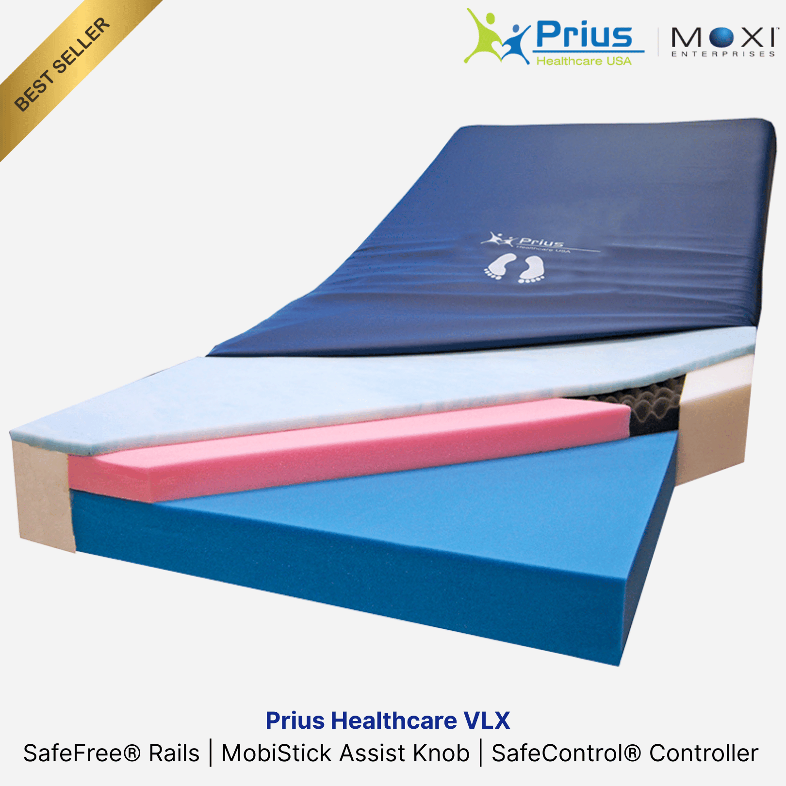 Prius Healthcare VLX Foam Mattress, 7" Tri Foam, Cool Visco Elastic Top Layer