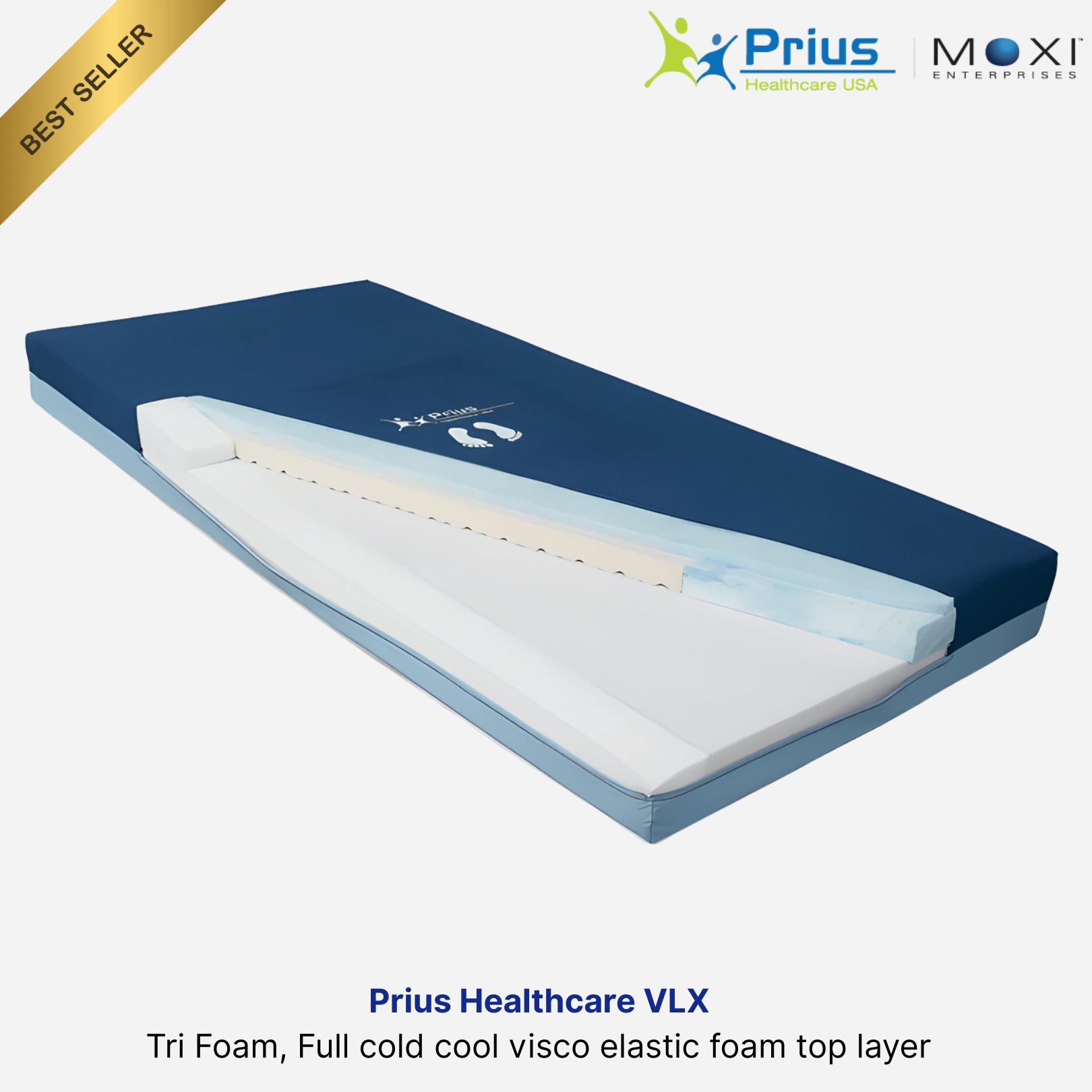 Prius Healthcare VLX Foam Mattress, 7" Tri Foam, Cool Visco Elastic Top Layer