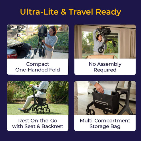 NEW! Drive Medical AeroCarbon™ Ultra-Lite Rollator, 11.5 lbs., 8"-9" Tires, 17.5” wide seat, 330 lbs. Cap