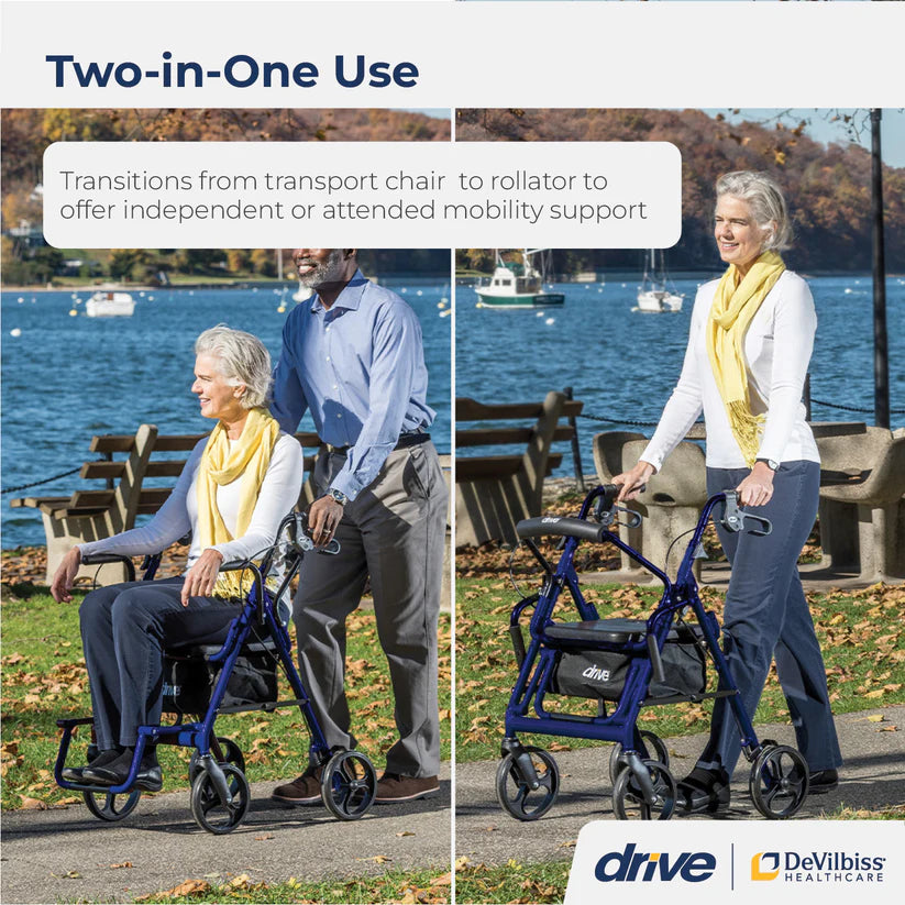 Drive Medical Duet Rollator and Transport Chair with Bag, 8" Casters