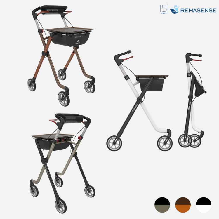 Rehasense Spark Indoor Rollator with Soft Wheels, Basket, and Net Bag