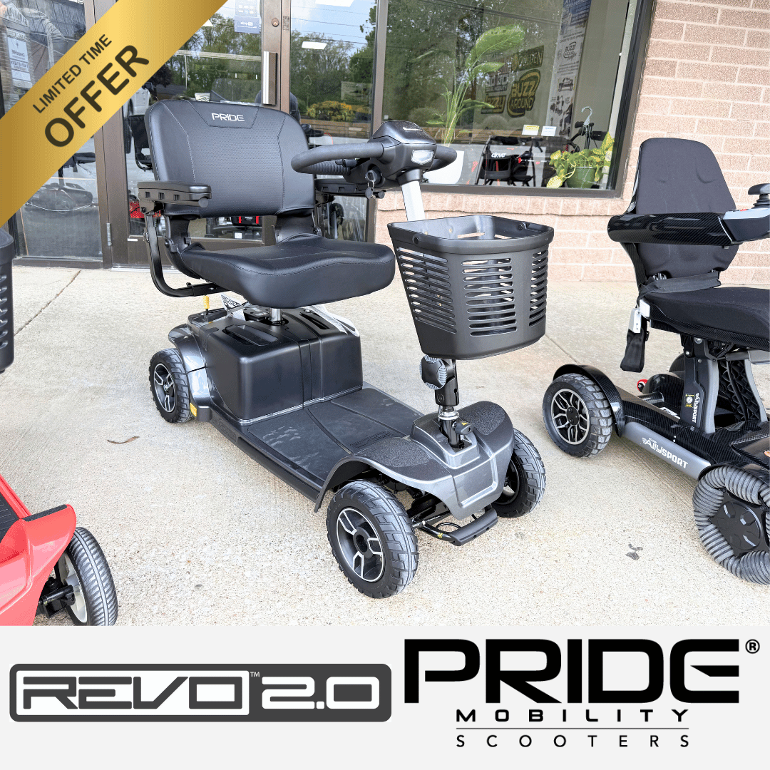 DEALS! Pride® Revo™ 2.04-Wheel Power Scooter, Outdoor Tires, 20” Swivel Seat, 5MPH, 400 lb. Cap, 17.8 Mile Range, Save $650, OPEN BOX!
