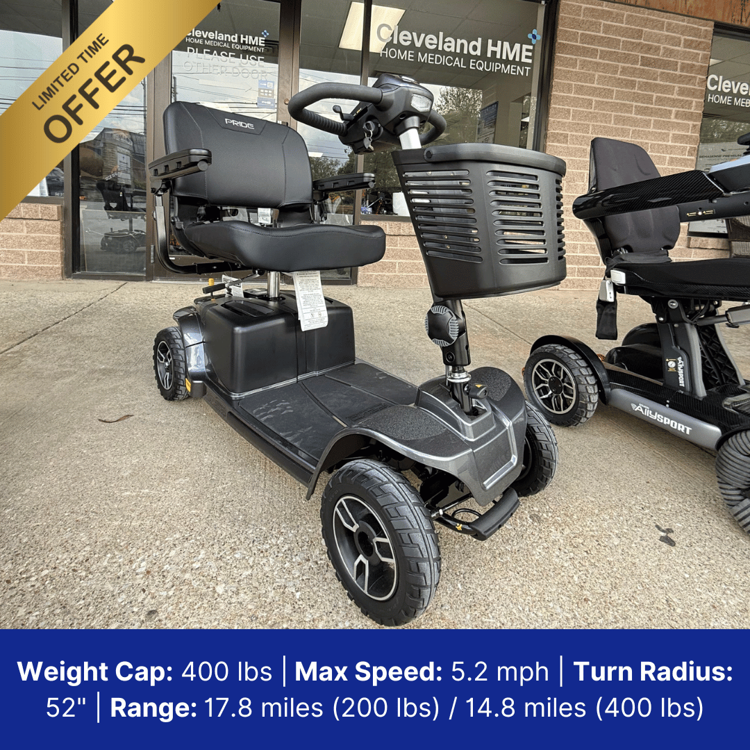 DEALS! Pride® Revo™ 2.04-Wheel Power Scooter, Outdoor Tires, 20” Swivel Seat, 5MPH, 400 lb. Cap, 17.8 Mile Range, Save $650, OPEN BOX!