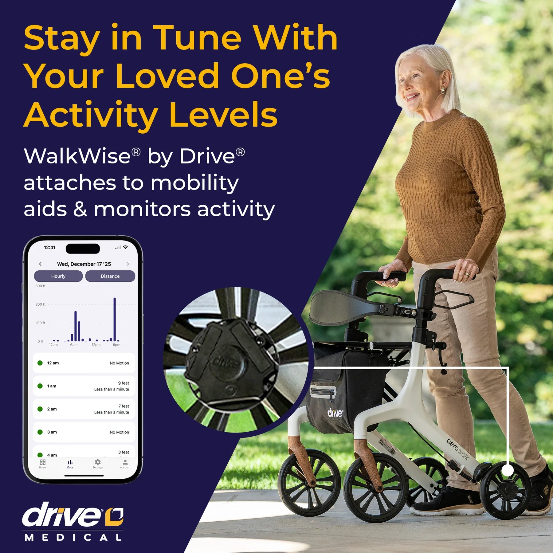 NEW! Drive Medical WalkWise® Smart Activity Monitor, Rollator Monitoring Device with iOS/ Android App