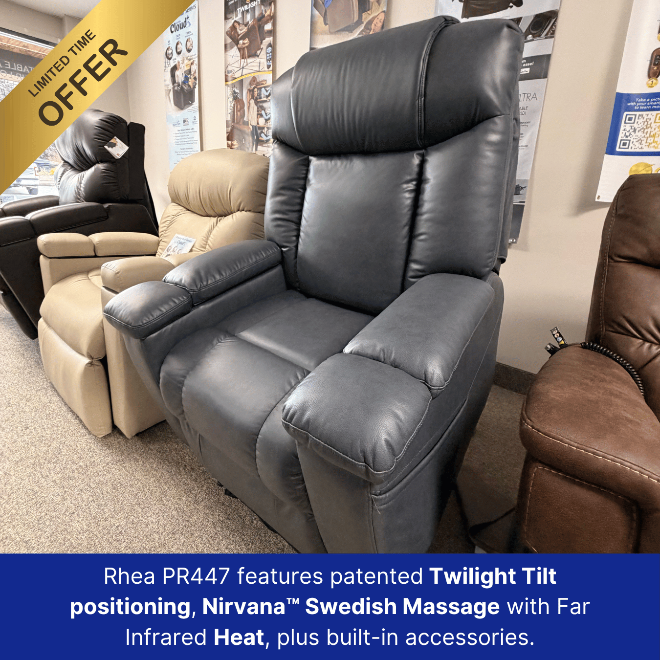 DEAL! Golden Rhea Lift Recliner w/ Twilight & Nirvana Swedish Massage w/ Heatwave, OPEN BOX!, Save $599, Color: Lagoon, Size: Medium (PR447)