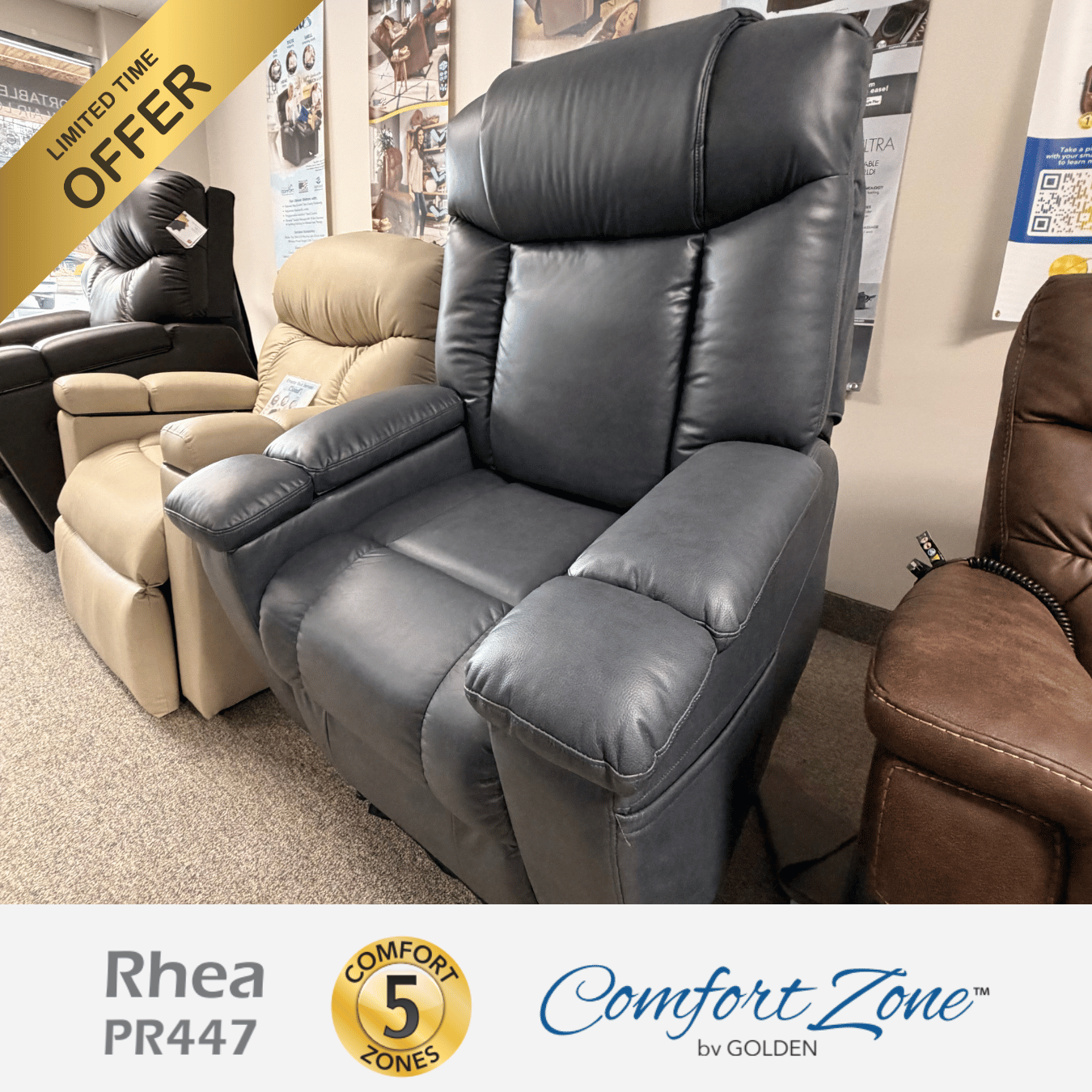 DEAL! Golden Rhea Lift Recliner w/ Twilight & Nirvana Swedish Massage w/ Heatwave, OPEN BOX!, Save $599, Color: Lagoon, Size: Medium (PR447)