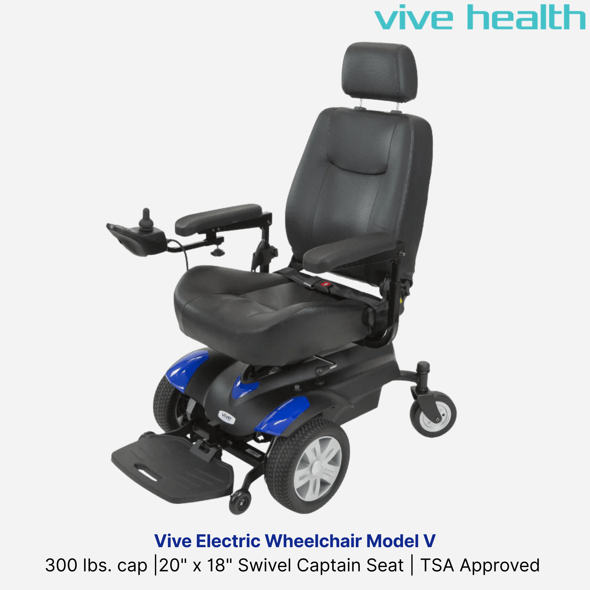 Vive Health Electric  Model V Power Wheelchair, 300 lb. Cap, Captain Swivel Seat, Comfortable, 360 Turn, Tight Radius