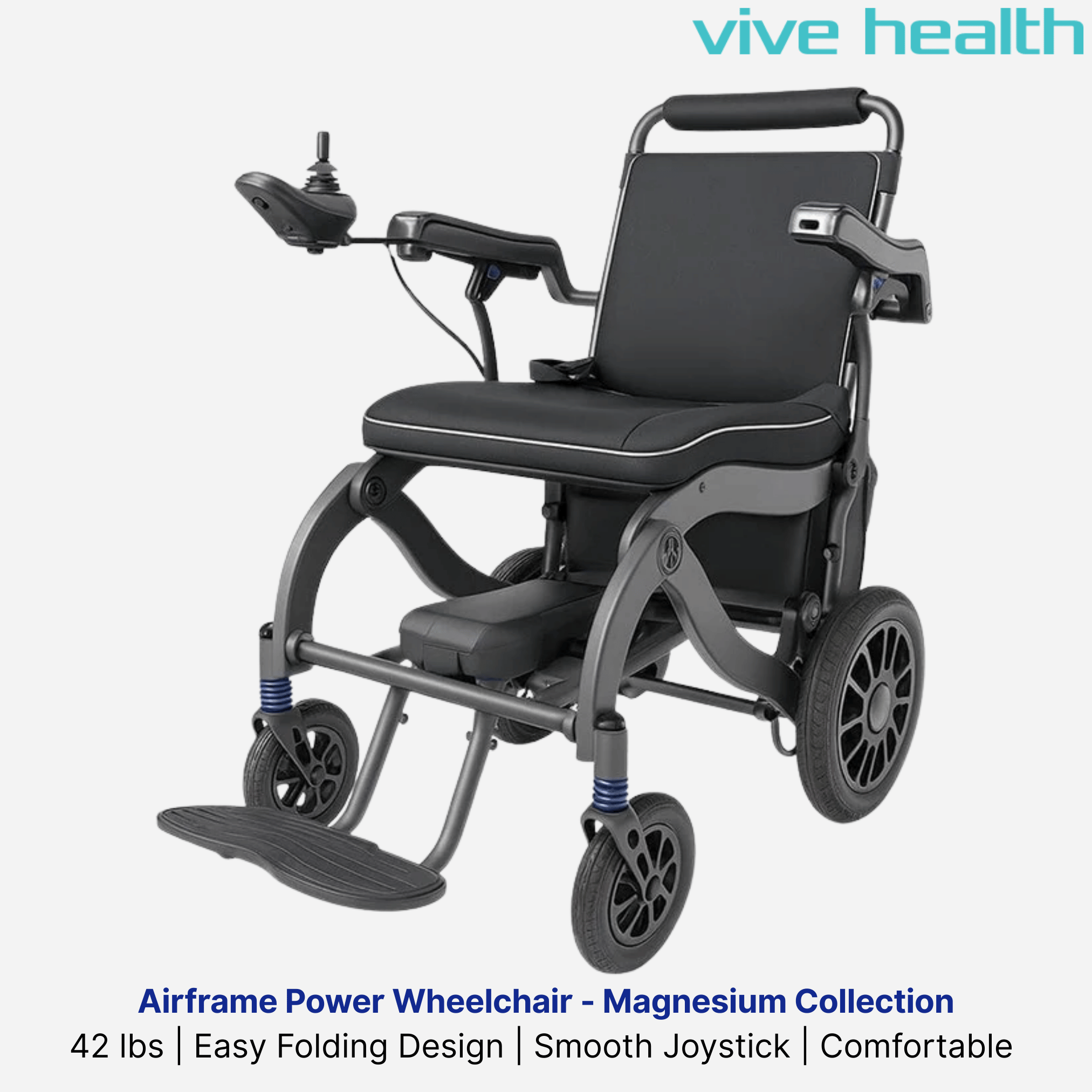 Vive Health Airframe Portable Folding Power Wheelchair w/ Magnesium Frame, 42 lbs, Comfortable Seat, Affordable